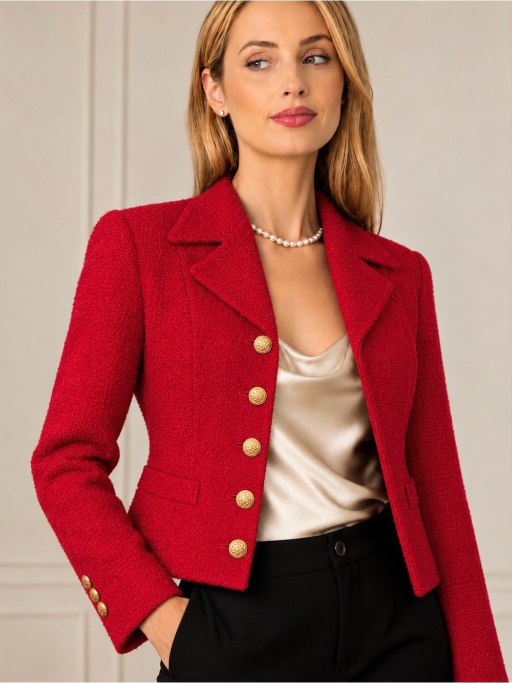 Virgin Wool Red Gold Button Blazer XS Military Luxe Holiday Y2K The Limited Fall